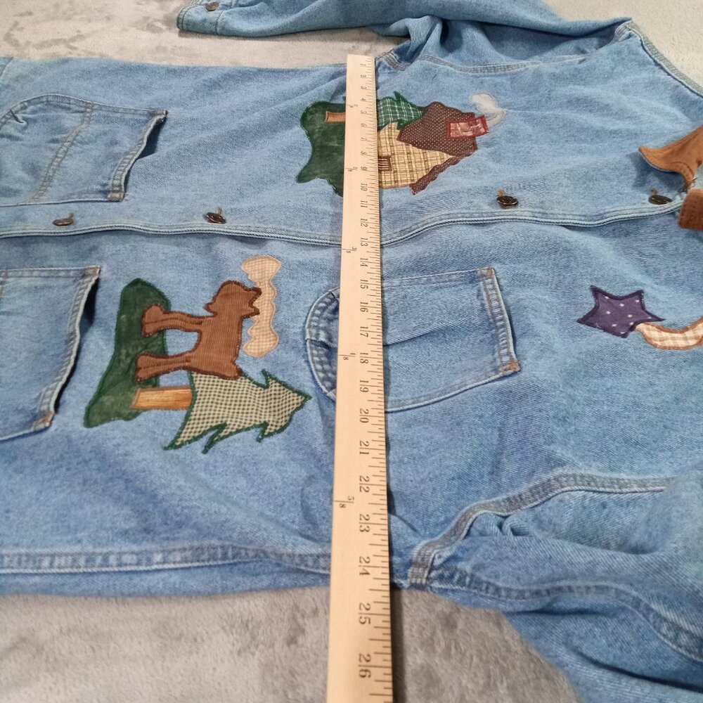 Vintage Sun Belt Denim Chore Coat Women XL Barn Jacket Embroidered Trees Cabin - Picture 10 of 15